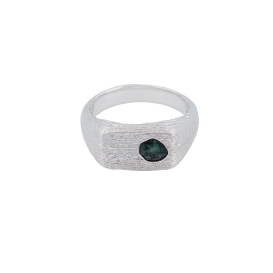 Cuttlefish cast ring set with rose-cut emerald