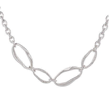 Sterling silver necklace with four sculptural link in mixed textures on a cable chain