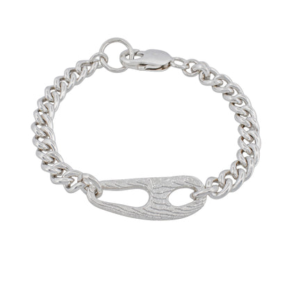 Ethically and consciously crafted from 100% recycled solid sterling silver.

Handcrafted in cuttlebone, featuring an irregular, open sculptural link.